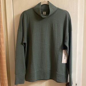 Green RBX  Mock Neck Sweatshirt with Ribbed Texture